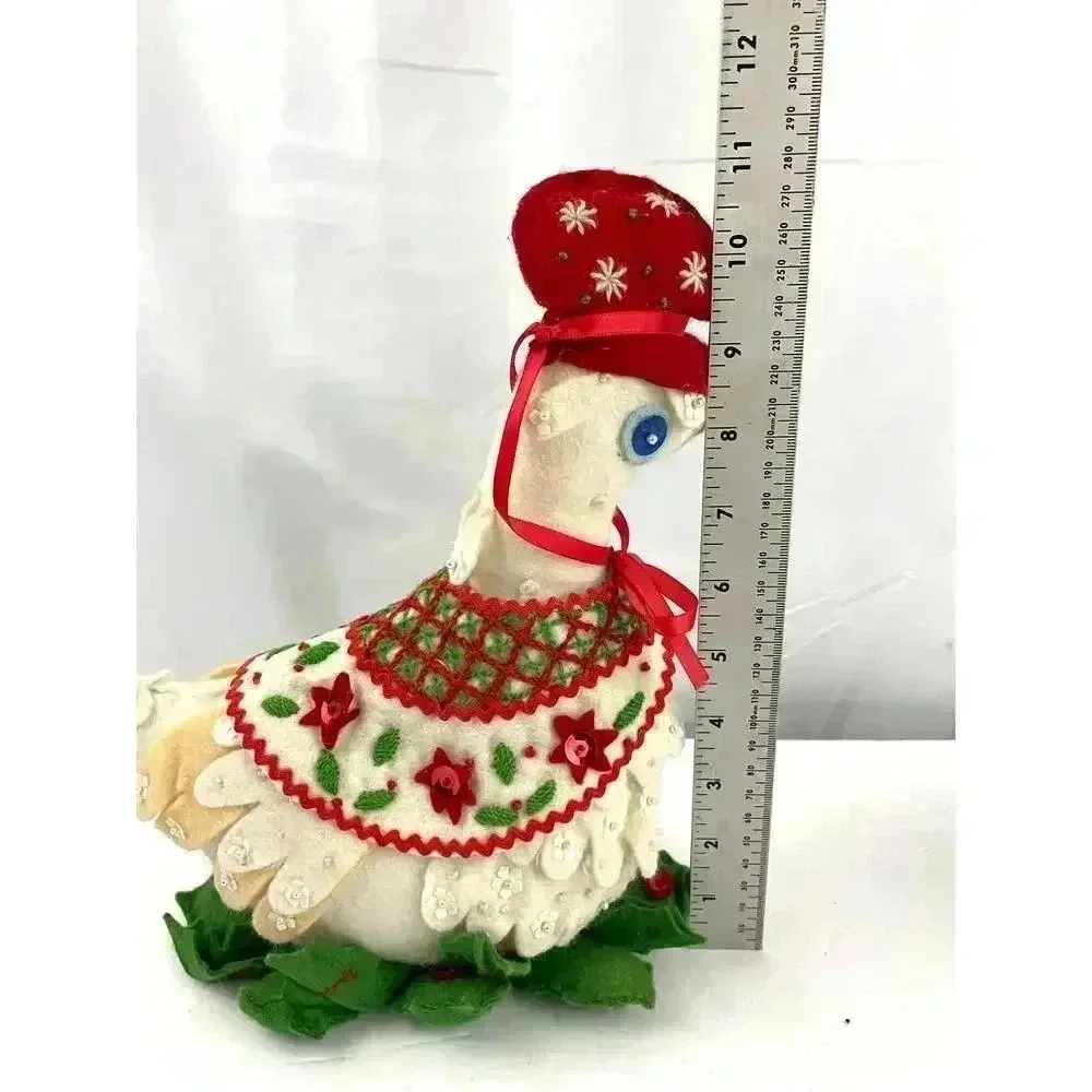 VTG Handmade Holiday Felt Duck‎ Christmas Sequined Beaded 11